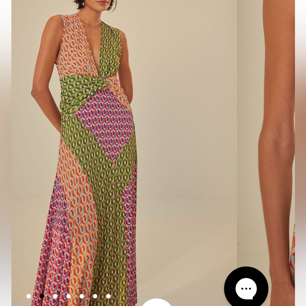 FARM RIO 💯 VISCOSE Cashew mix knot MAXI dress Size XL